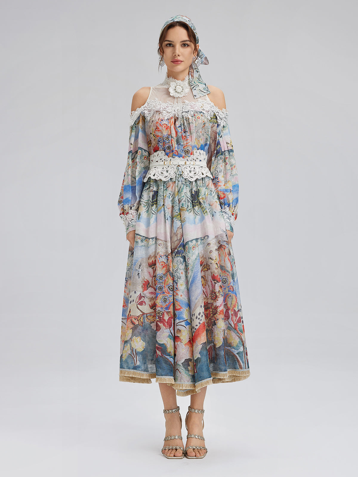 Yağlı Boya Desenli İpek-Keten File Bluz