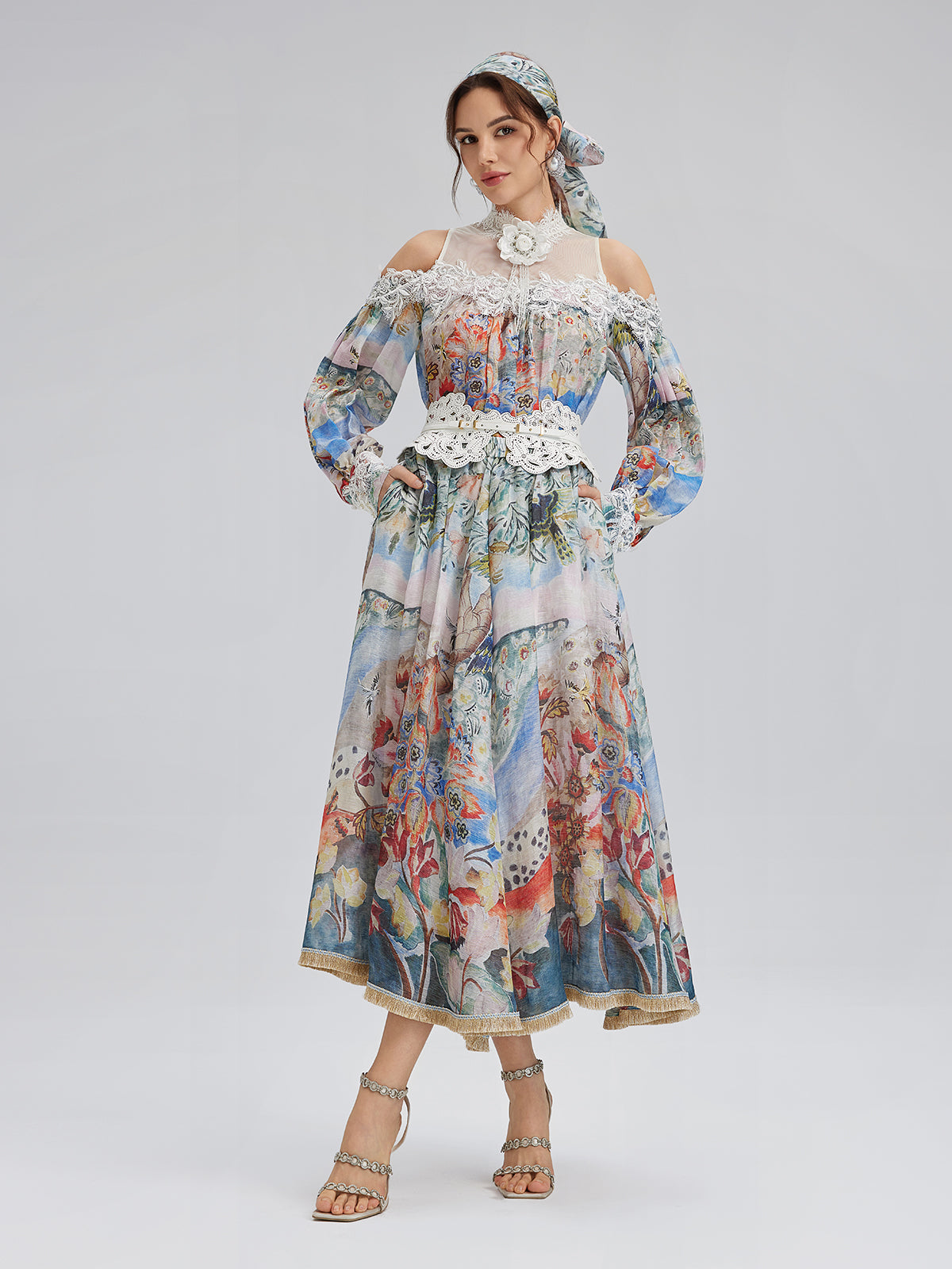 Yağlı Boya Desenli İpek-Keten File Bluz