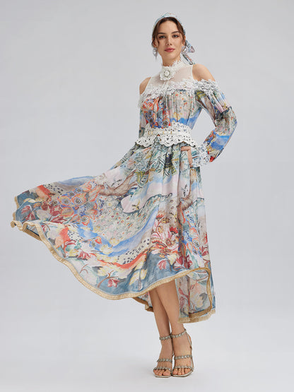 Yağlı Boya Desenli İpek-Keten Etek