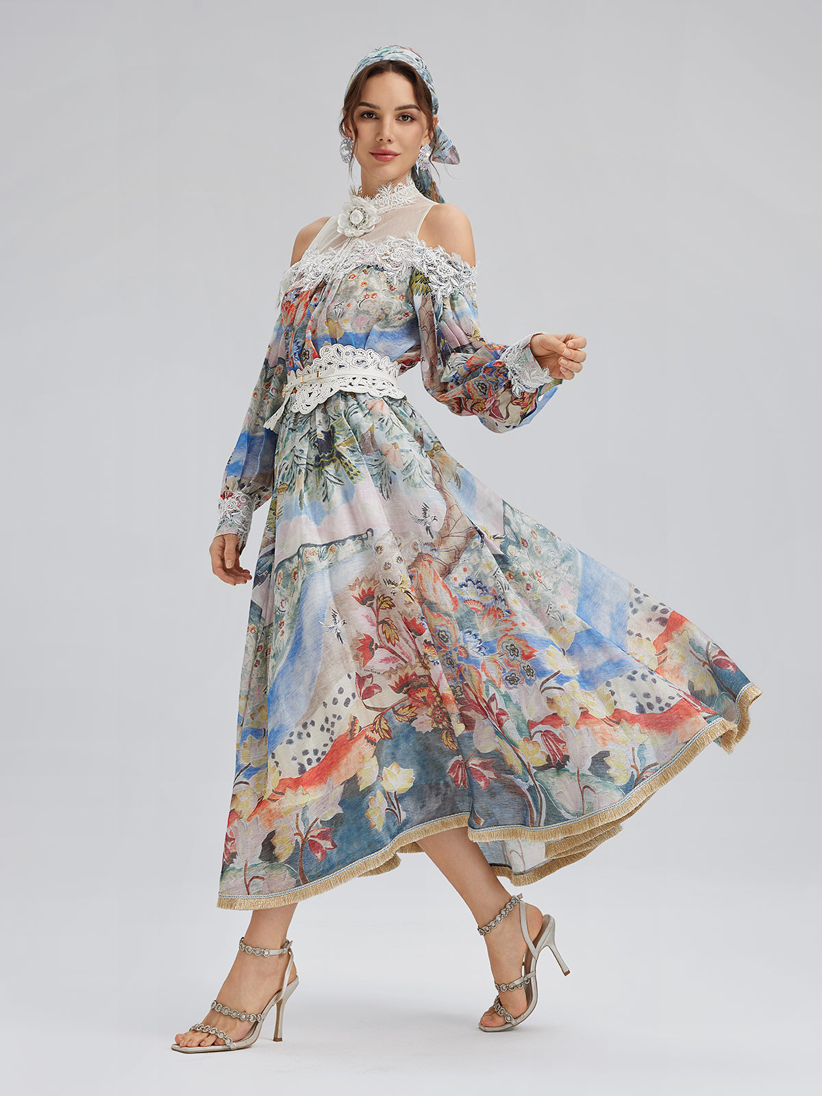 Yağlı Boya Desenli İpek-Keten File Bluz