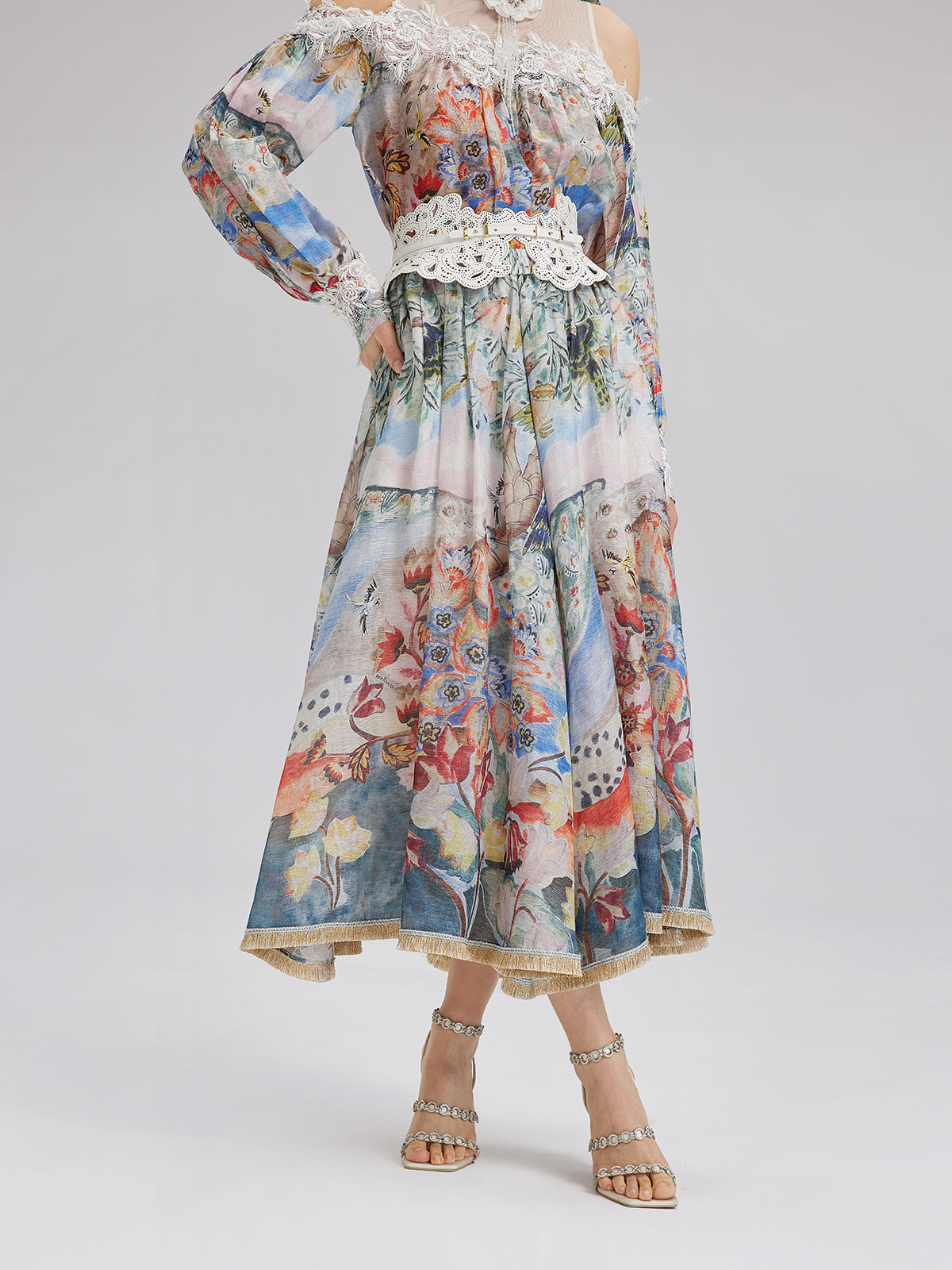 Yağlı Boya Desenli İpek-Keten Etek