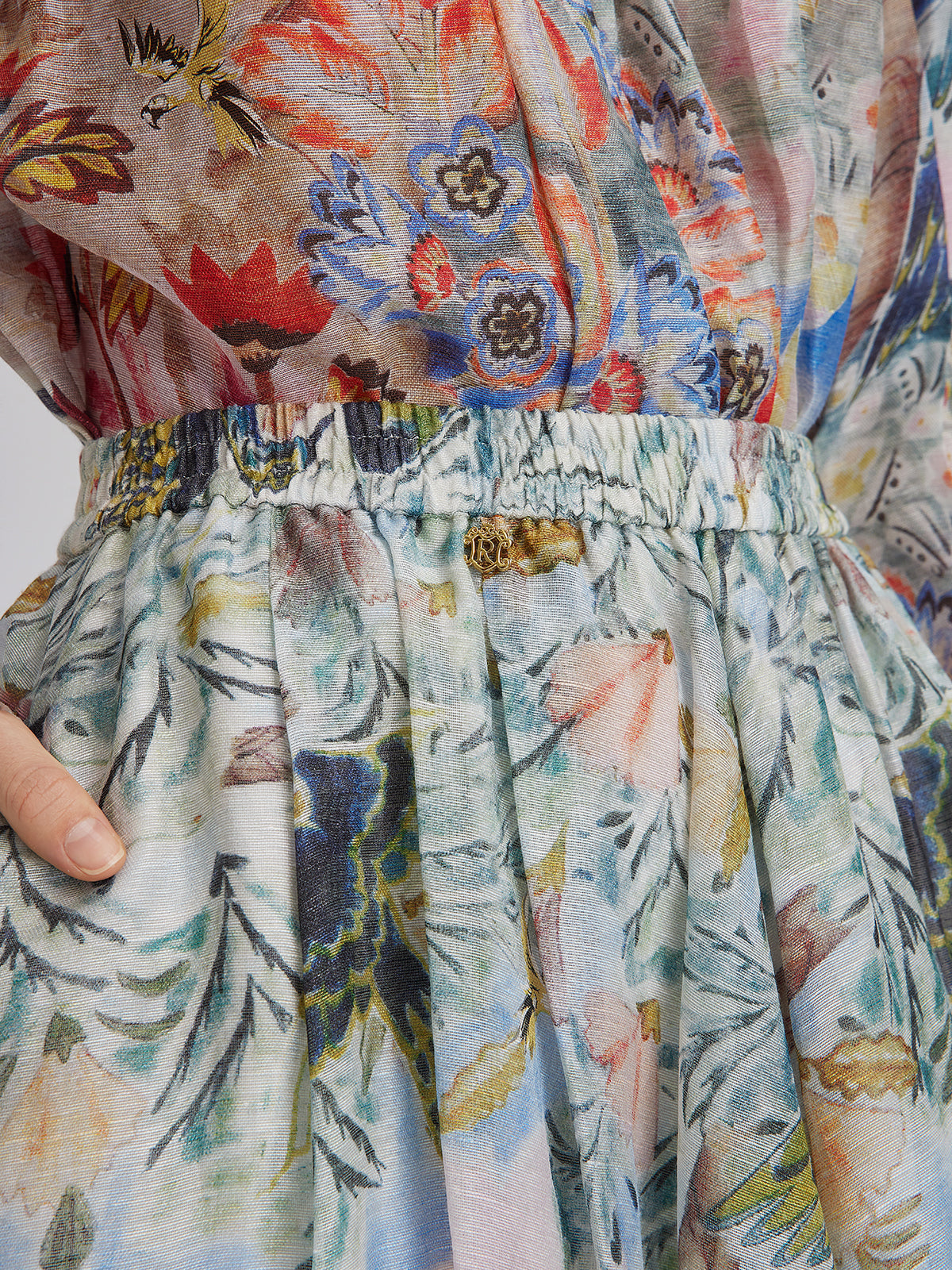 Yağlı Boya Desenli İpek-Keten Etek