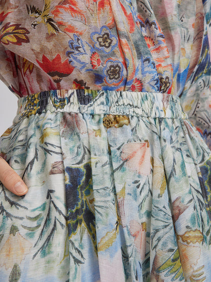 Yağlı Boya Desenli İpek-Keten Etek