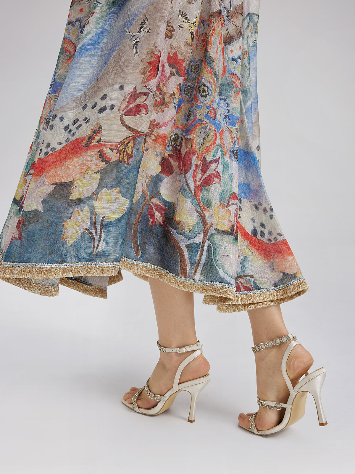 Yağlı Boya Desenli İpek-Keten Etek