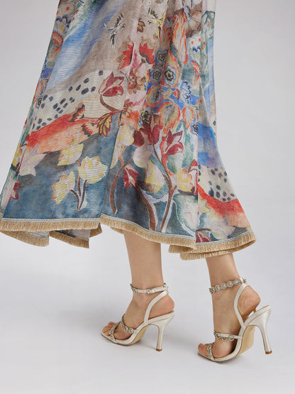 Yağlı Boya Desenli İpek-Keten Etek