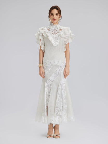 Dantel Parçalı İpek-Keten Balık Etek