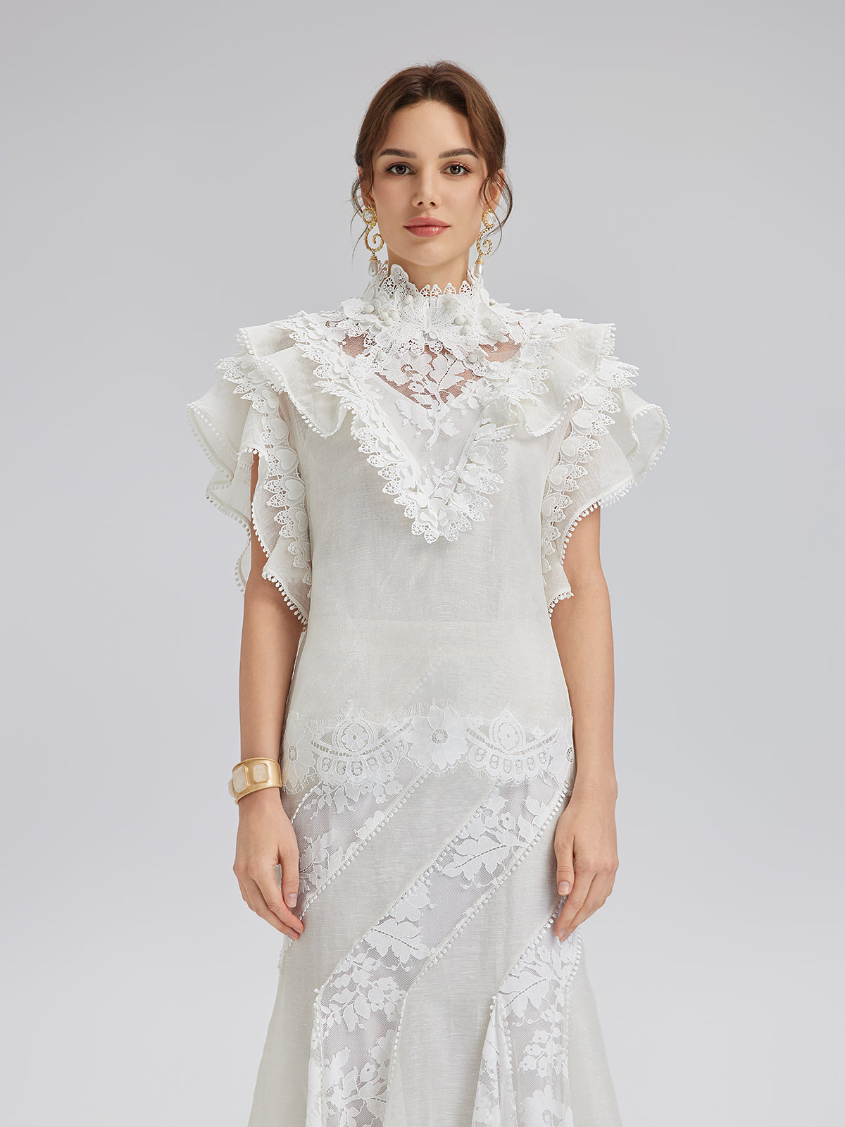 Fırfırlı Dantel Kenarlı İpek-Keten Bluz