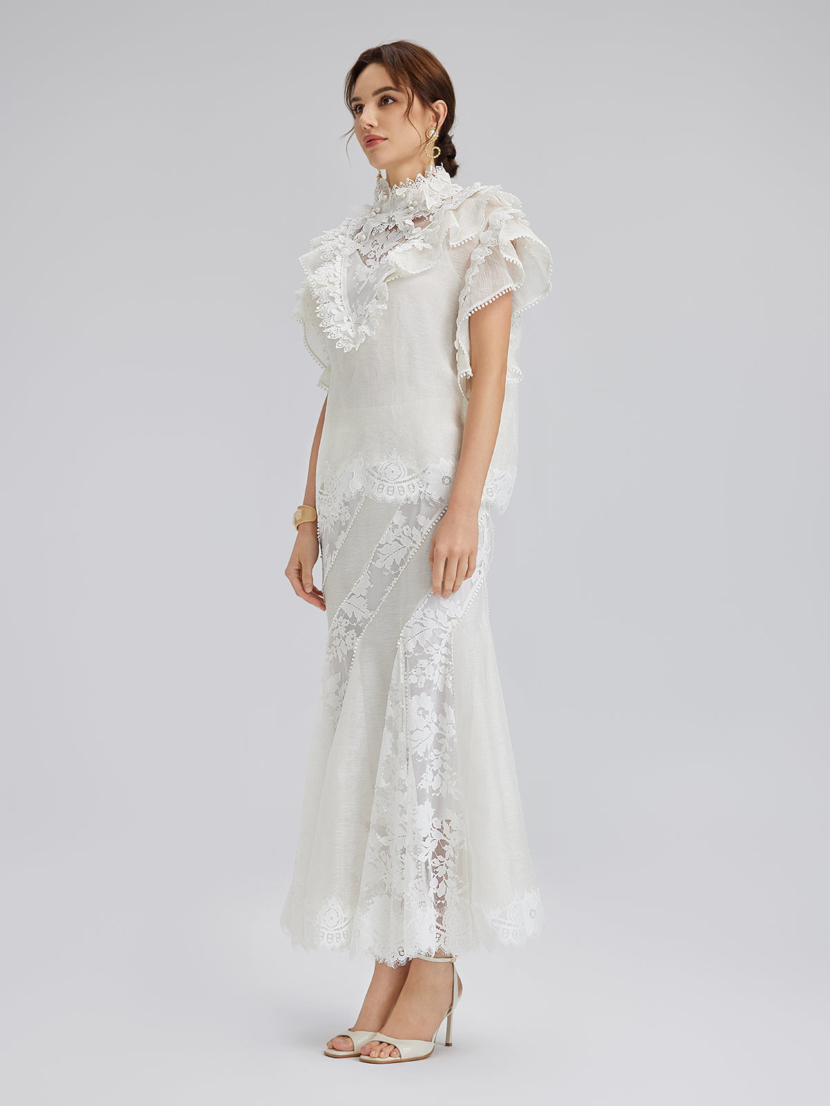 Fırfırlı Dantel Kenarlı İpek-Keten Bluz