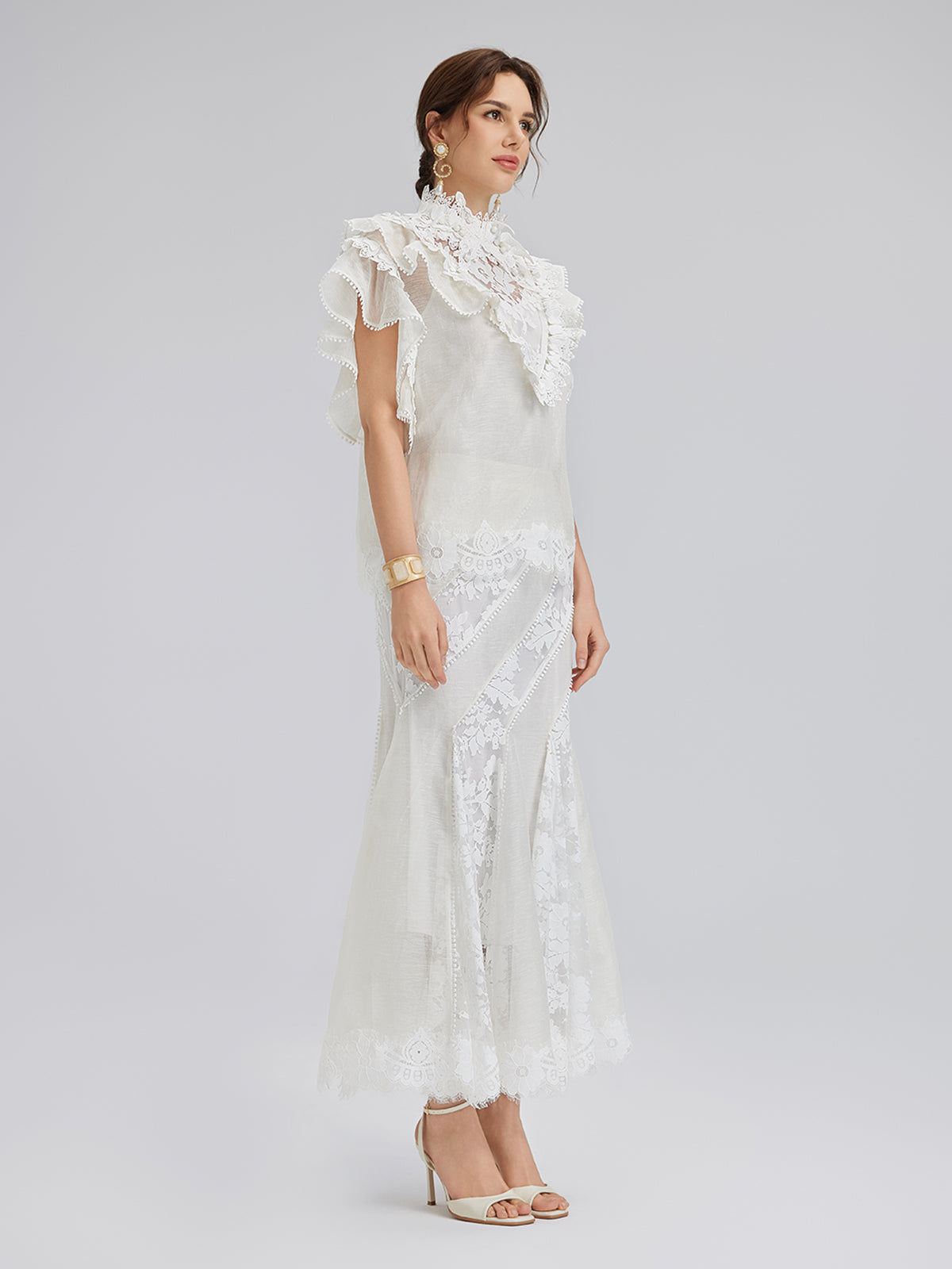 Dantel Parçalı İpek-Keten Balık Etek