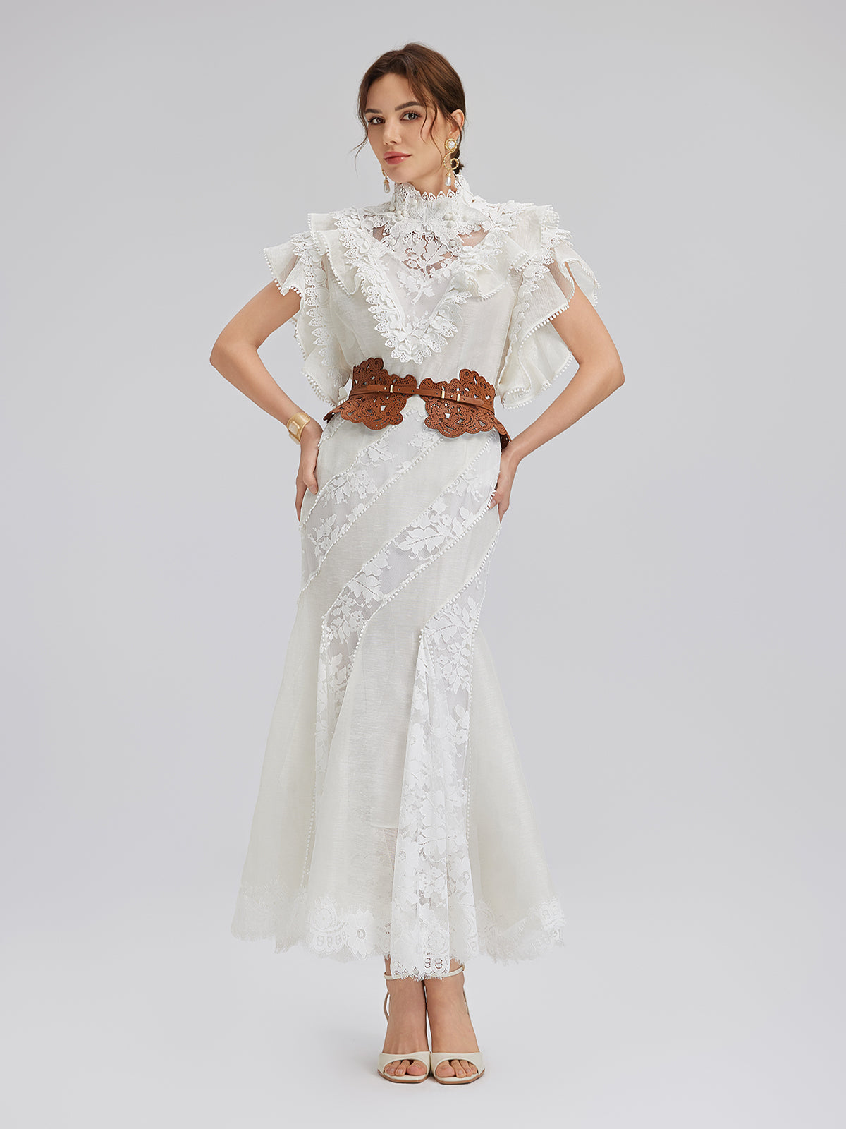 Fırfırlı Dantel Kenarlı İpek-Keten Bluz