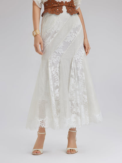 Dantel Parçalı İpek-Keten Balık Etek