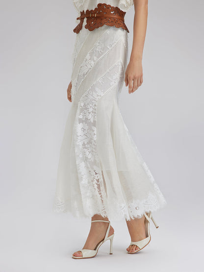 Dantel Parçalı İpek-Keten Balık Etek