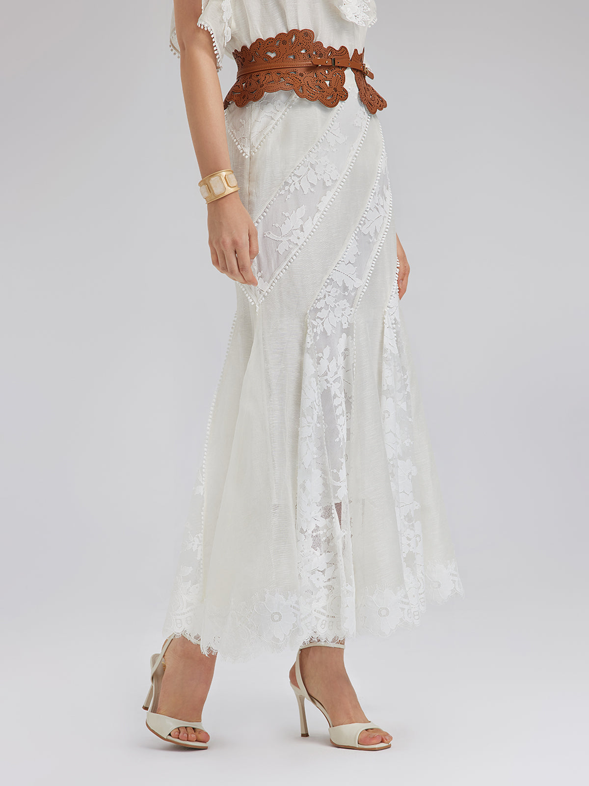 Dantel Parçalı İpek-Keten Balık Etek