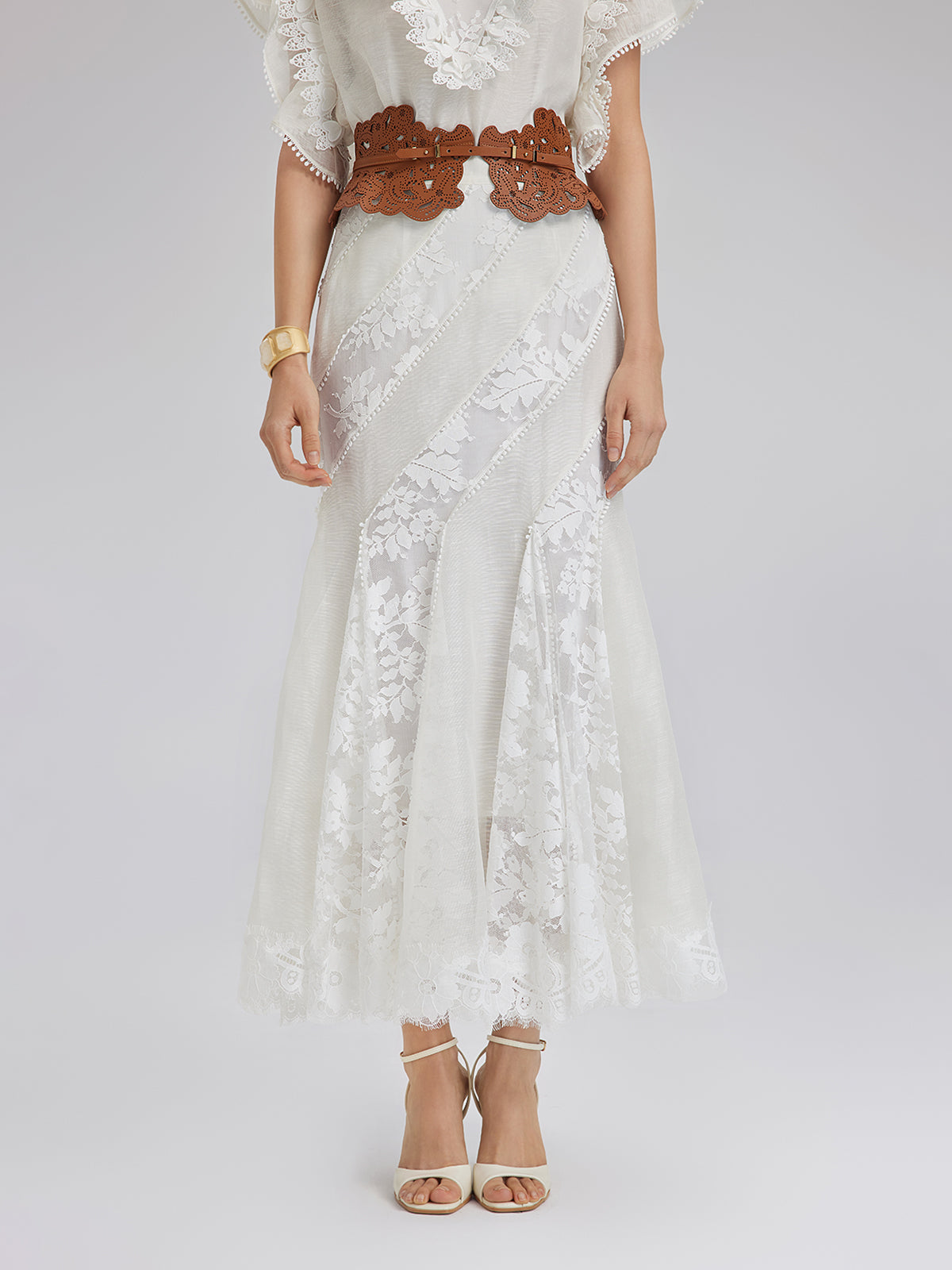 Dantel Parçalı İpek-Keten Balık Etek