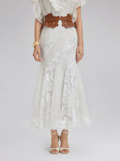 Dantel Parçalı İpek-Keten Balık Etek