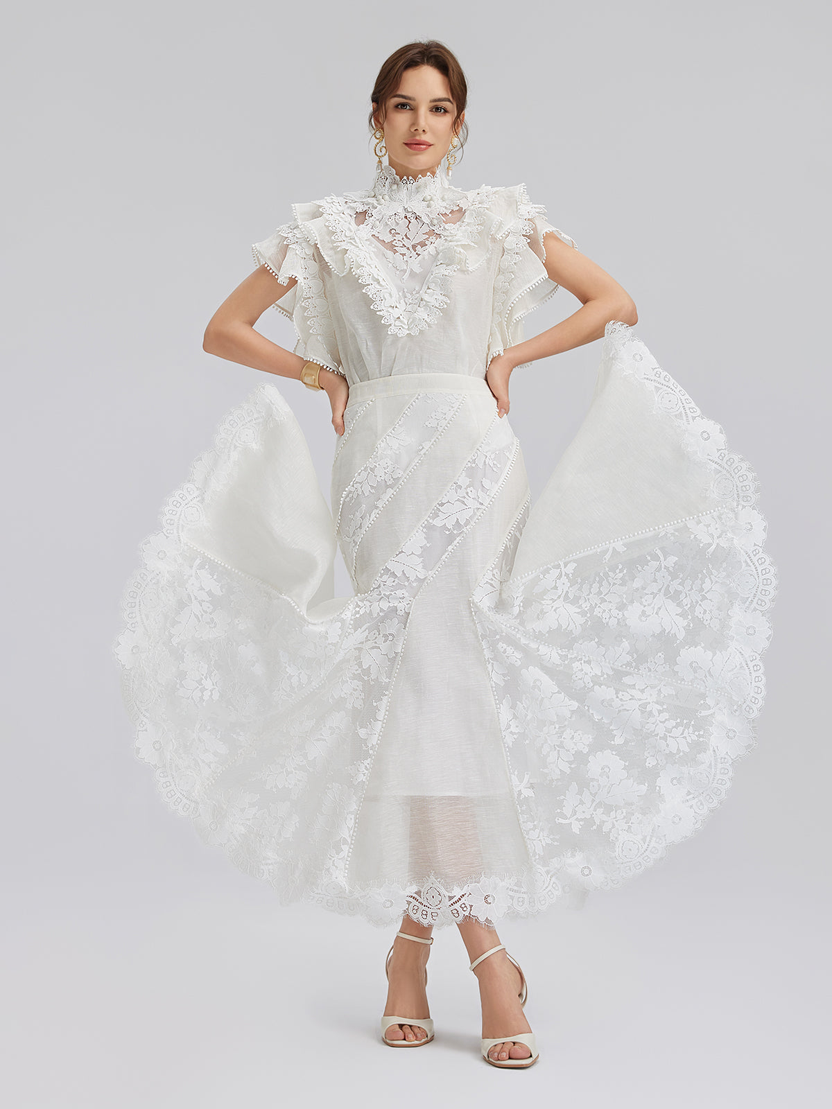 Fırfırlı Dantel Kenarlı İpek-Keten Bluz