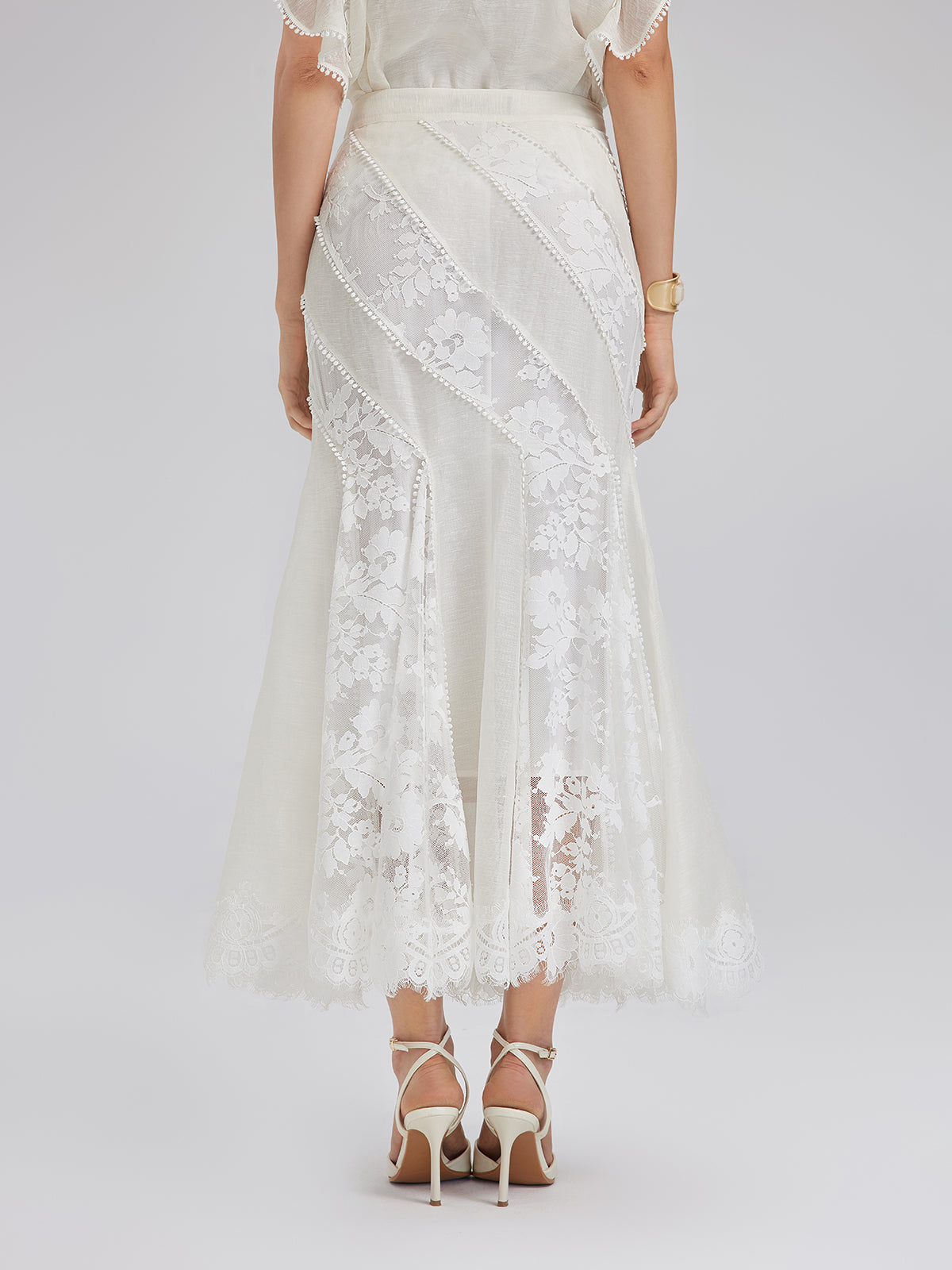 Dantel Parçalı İpek-Keten Balık Etek