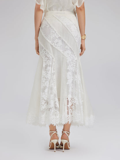 Dantel Parçalı İpek-Keten Balık Etek