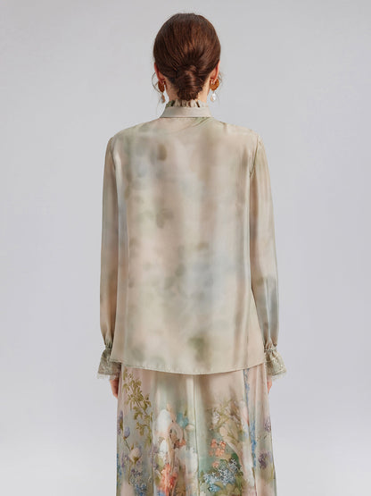 Empresyonist Çiçekli İpek Bağlamalı Bluz