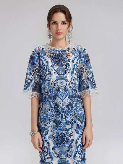 Güpür Dantel El İşlemesi Taşlı Kazak