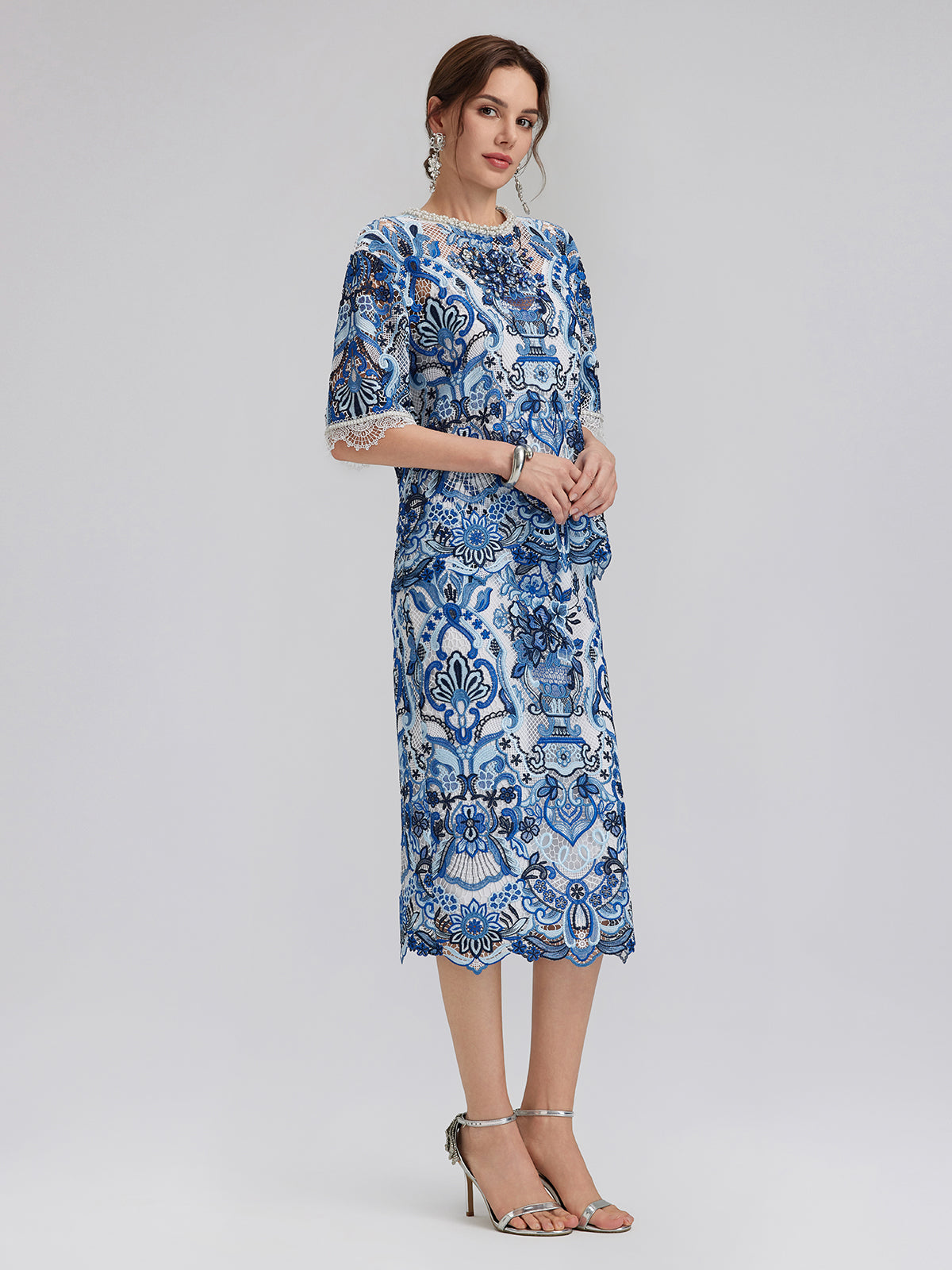 Güpür Dantel El İşlemesi Taşlı Kazak