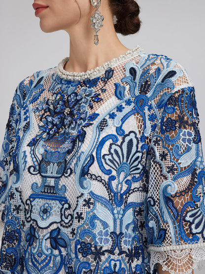 Güpür Dantel El İşlemesi Taşlı Kazak