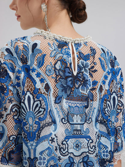 Güpür Dantel El İşlemesi Taşlı Kazak