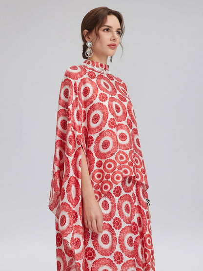 İpek Desenli Vintage Pelerinli Kazak