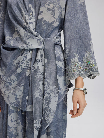 Yakma Çiçek Desenli Önden Bağlamalı Gömlek