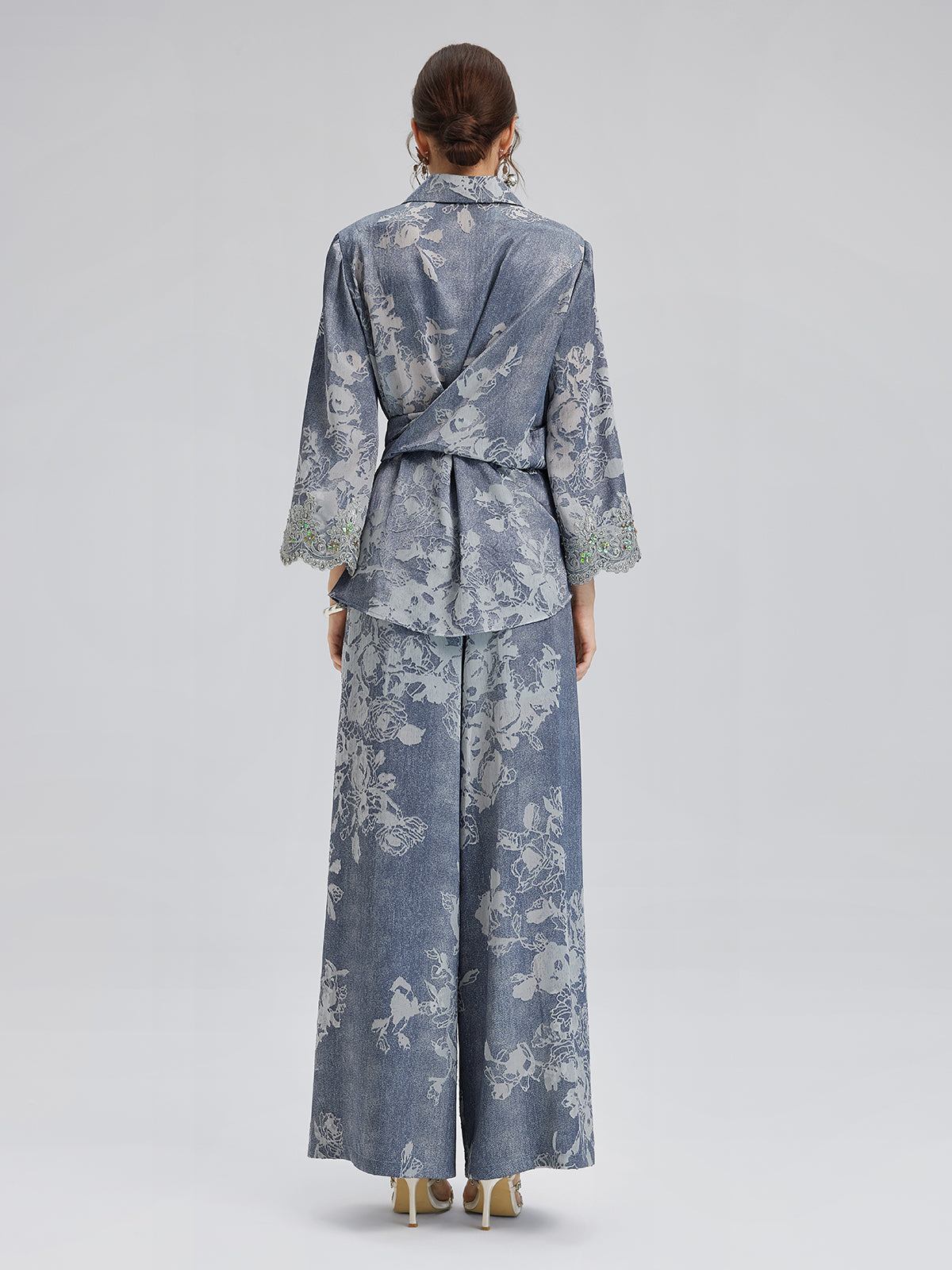 Yakma Çiçek Desenli İpli Pantolon