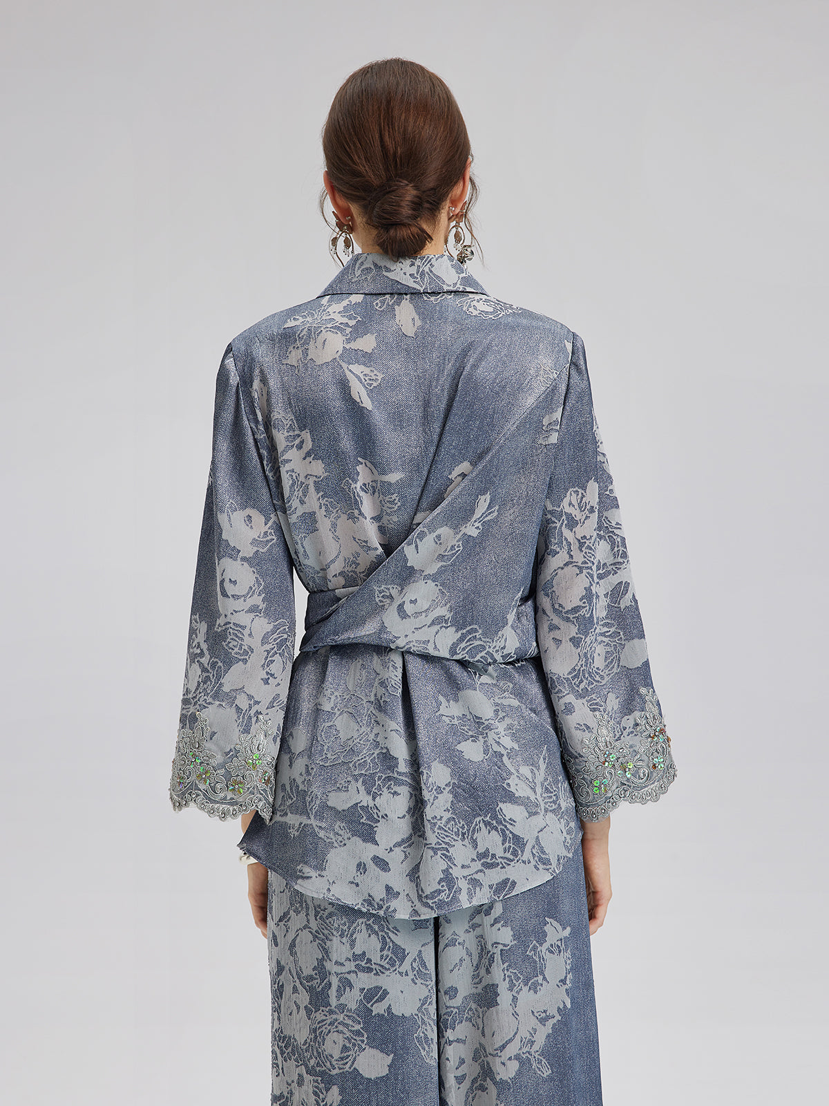 Yakma Çiçek Desenli Önden Bağlamalı Gömlek