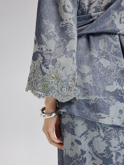 Yakma Çiçek Desenli Önden Bağlamalı Gömlek