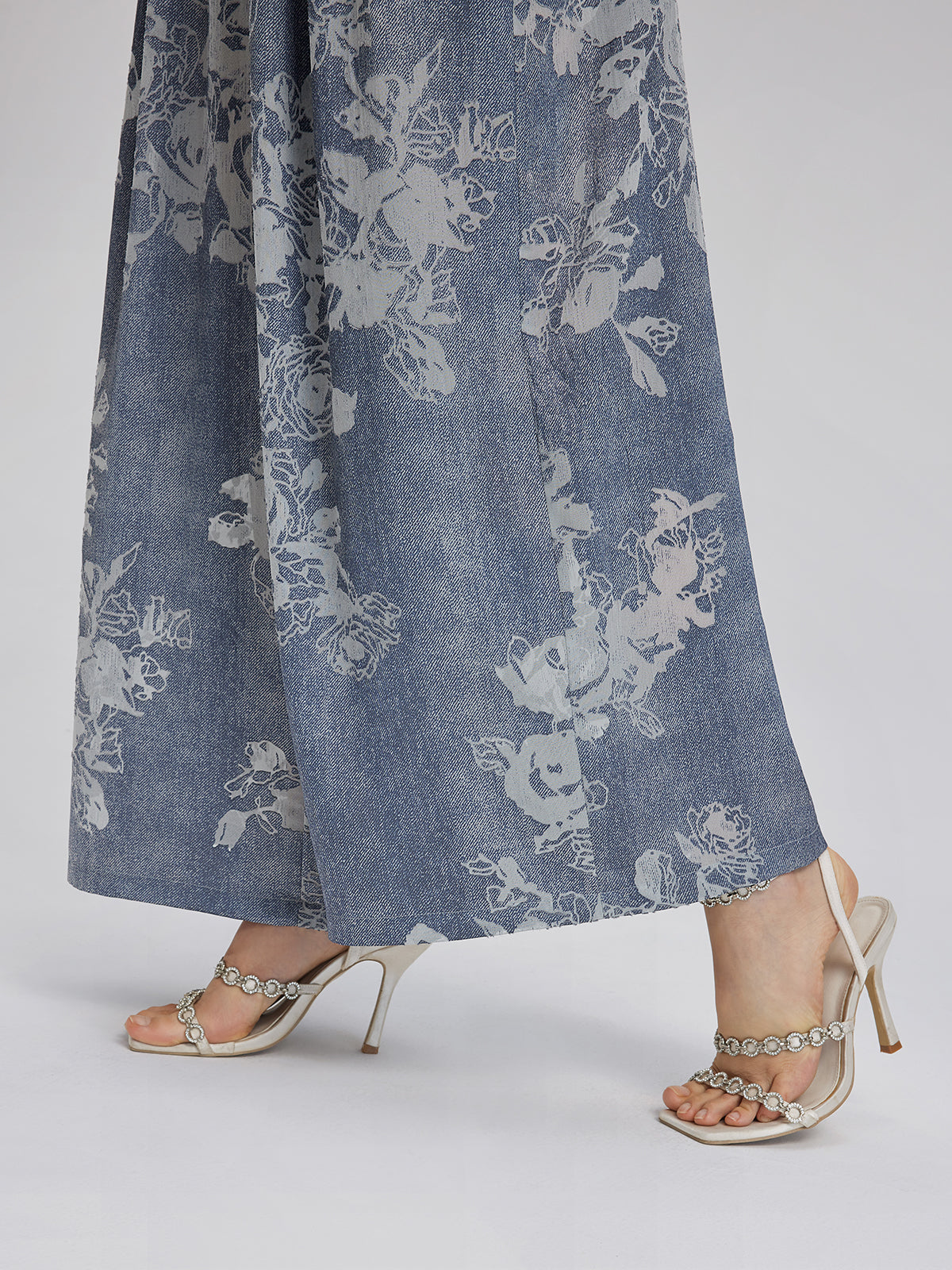 Yakma Çiçek Desenli İpli Pantolon