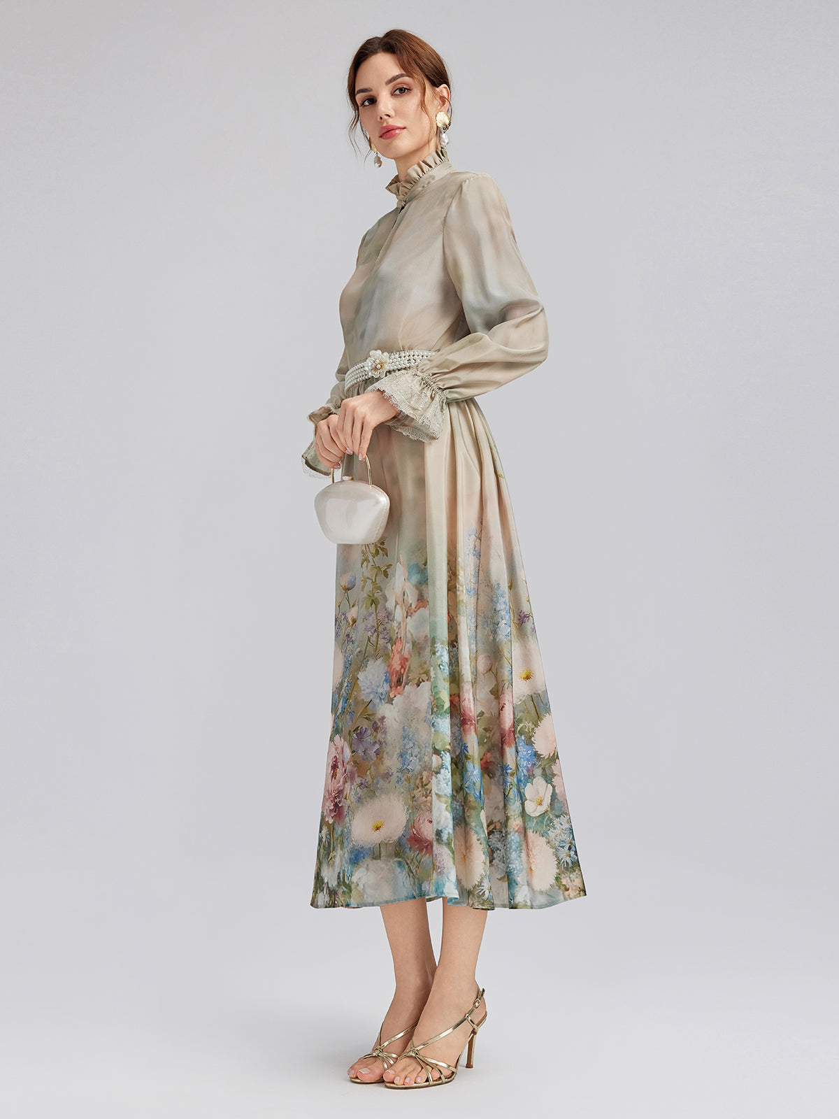 Empresyonist Çiçekli İpek Bağlamalı Bluz