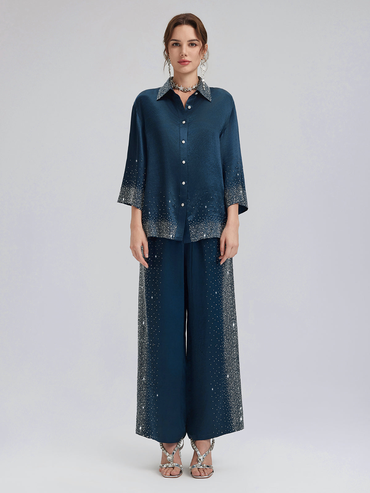 Taşlı Beli Lastikli Bol Pantolon