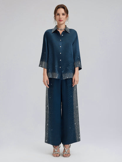 Taşlı Beli Lastikli Bol Pantolon