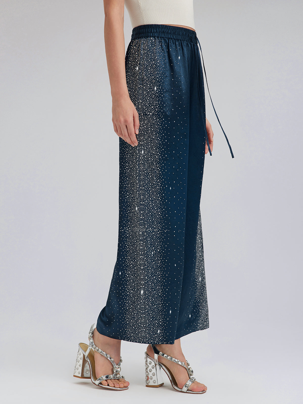 Taşlı Beli Lastikli Bol Pantolon