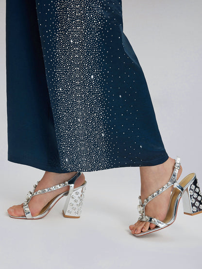 Taşlı Beli Lastikli Bol Pantolon