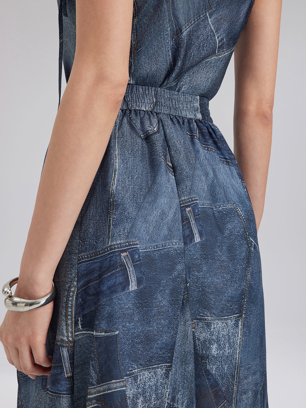 İpek Şifon Kot Desenli Etek