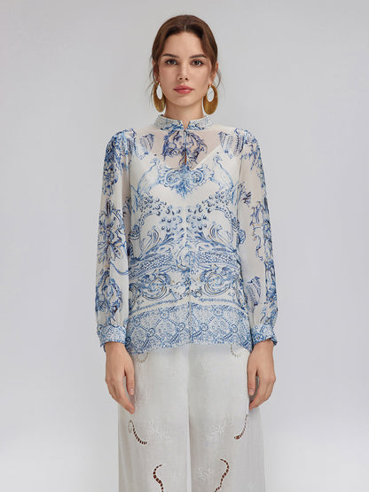 İtalyan Çiçekli İpek Taşlı Kazak