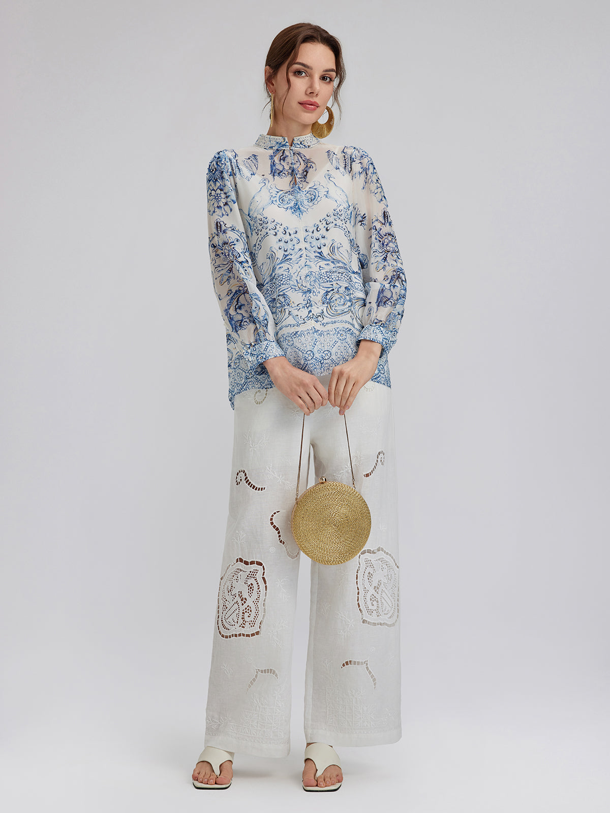 İtalyan Çiçekli İpek Taşlı Kazak