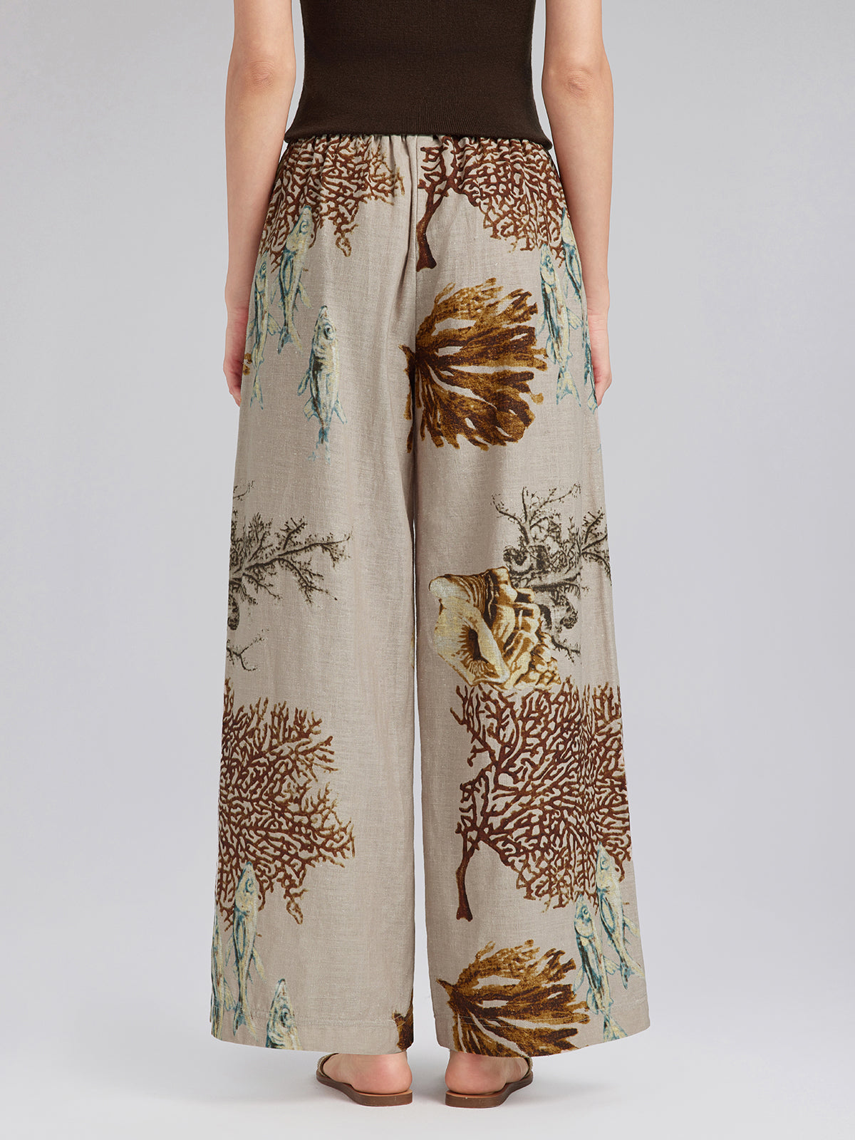 Desenli Keten Görünümlü Beli Lastikli Pantolon