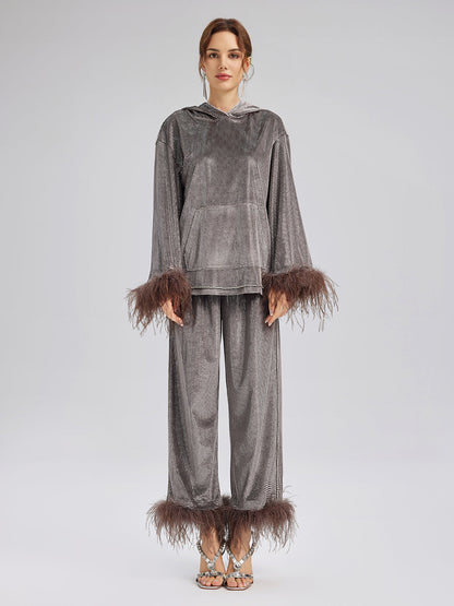 Tüyleri Çıkabilir El İşlemesi Lastikli Pantolon