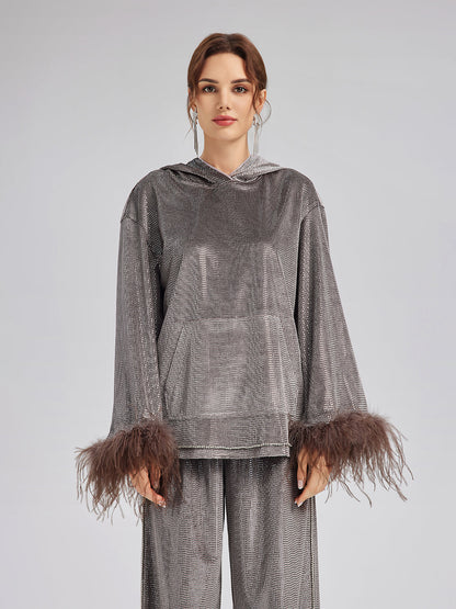 Tüyleri Çıkabilir El İşlemesi Kapüşonlu Üst