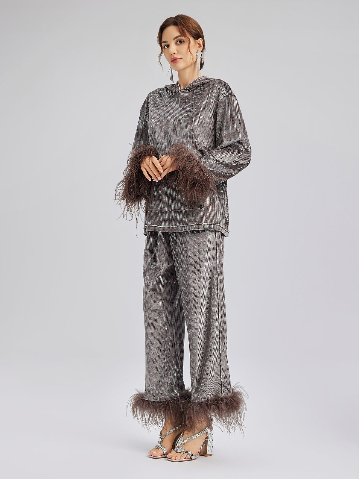 Tüyleri Çıkabilir El İşlemesi Kapüşonlu Üst