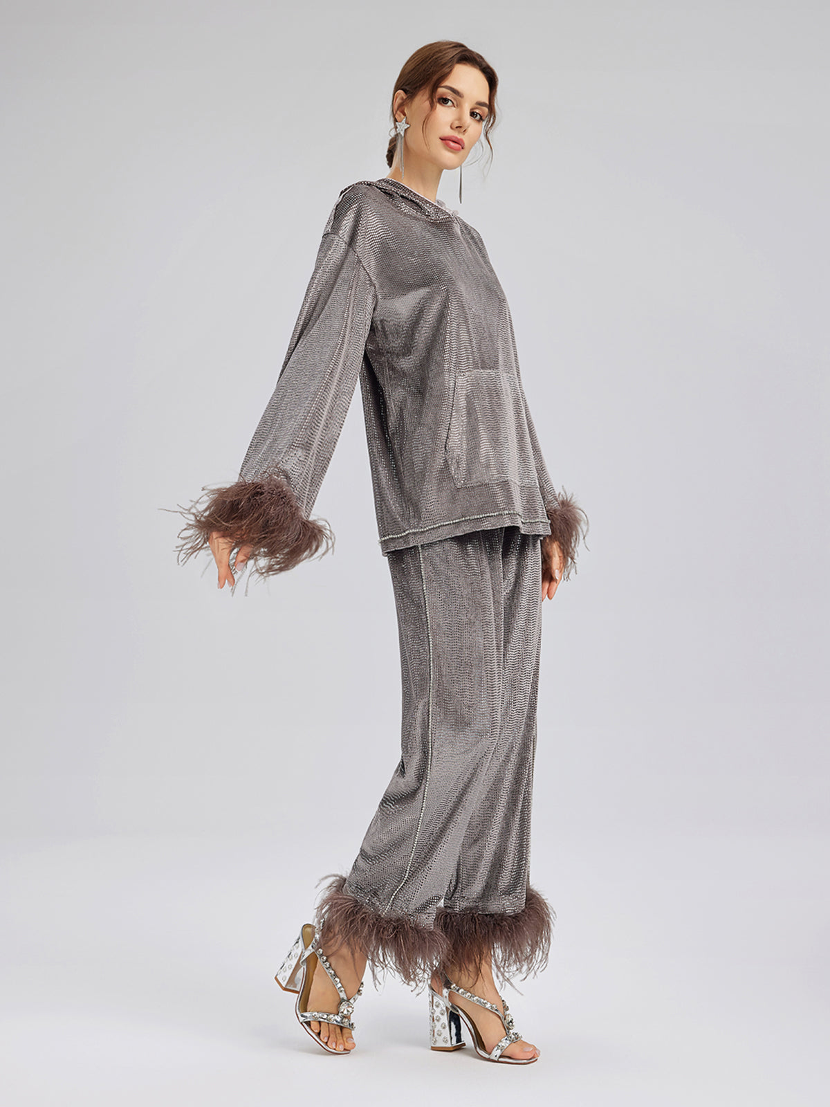 Tüyleri Çıkabilir El İşlemesi Kapüşonlu Üst