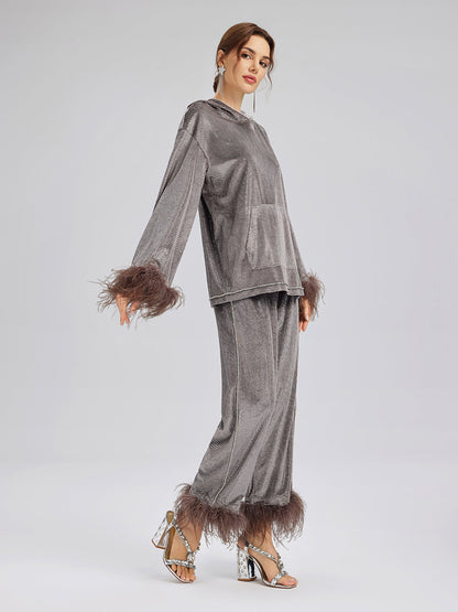 Tüyleri Çıkabilir El İşlemesi Kapüşonlu Üst