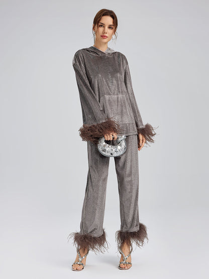 Tüyleri Çıkabilir El İşlemesi Lastikli Pantolon