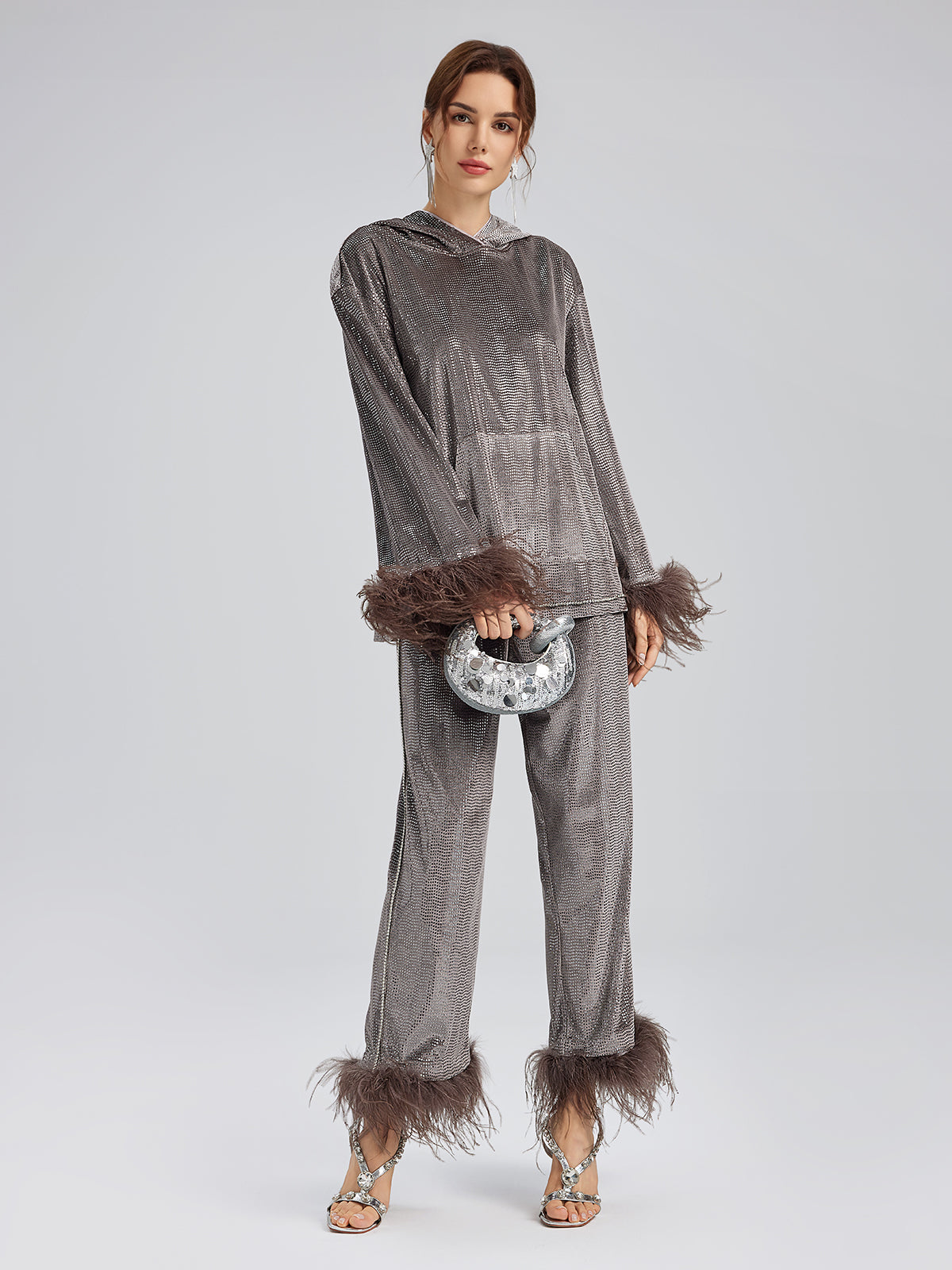 Tüyleri Çıkabilir El İşlemesi Kapüşonlu Üst