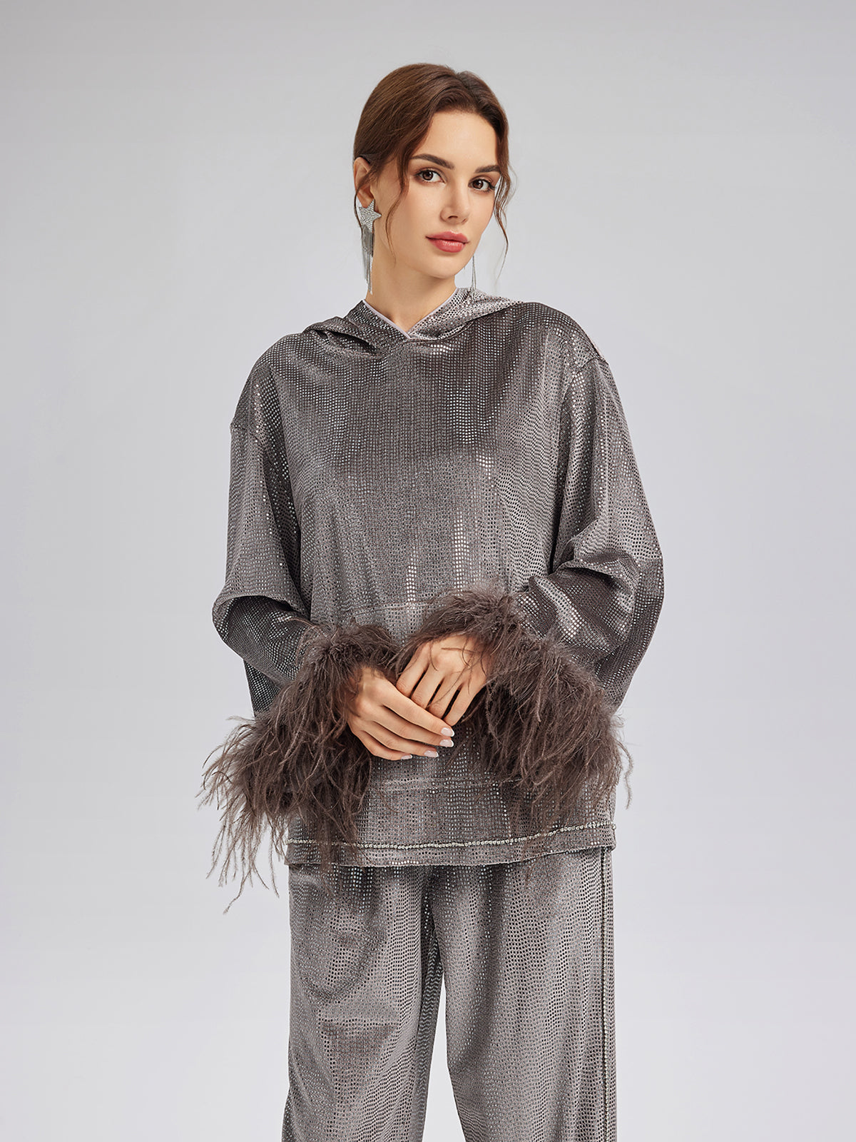 Tüyleri Çıkabilir El İşlemesi Kapüşonlu Üst